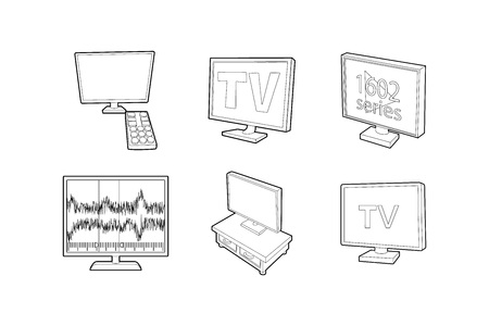 Tv set icon set. Outline set of tv set vector icons for web design isolated on white backgroundのイラスト素材