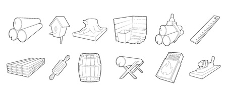 Wood icon set, outline style.のイラスト素材