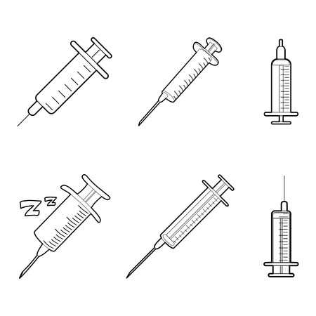 Syringe icon set. Outline set of syringe vector icons for web design isolated on white backgroundのイラスト素材