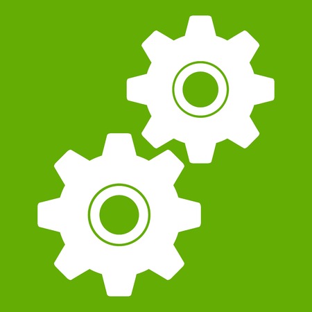 Gear icon white isolated on green background. Vector illustrationのイラスト素材