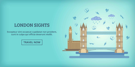 London buildings banner horizontal concept. Cartoon illustration of London buildings banner horizontal vector for webのイラスト素材