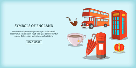England symbols banner horizontal concept. Cartoon illustration of England symbols banner horizontal vector for webのイラスト素材