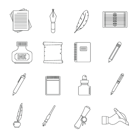 Writing icons set items. Outline illustration of 16 writing items vector icons for webのイラスト素材