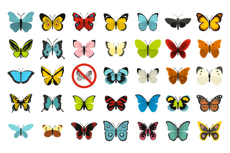 Butterfly icon set, flat styleのイラスト素材