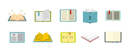 Open book icon set, flat style illustration. Isolated on white background.のイラスト素材