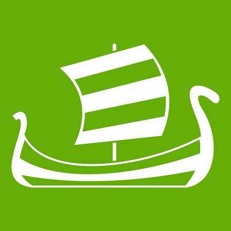 Medieval boat icon white isolated on green background. Vector illustrationのイラスト素材