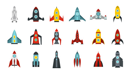 Space ship icon set. Flat set of space ship vector icons for web design isolated on white backgroundのイラスト素材