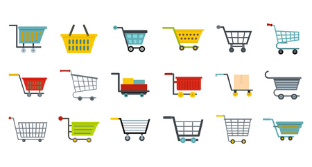 Shop cart icon set. Flat set of shop cart vector icons for web design isolated on white backgroundのイラスト素材