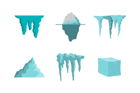 Ice icon set. Flat set of ice vector icons for web design isolated on white backgroundのイラスト素材