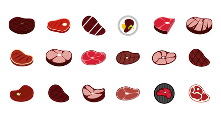 Beef icon set, flat style illustration.のイラスト素材