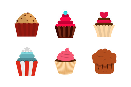 Cupcake icon set. Flat set of cupcake vector icons for web design isolated on white backgroundのイラスト素材