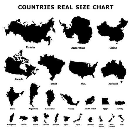 Countries real size chart icons set, simple style illustration.のイラスト素材