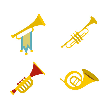 Trumpet icon set, flat styleのイラスト素材