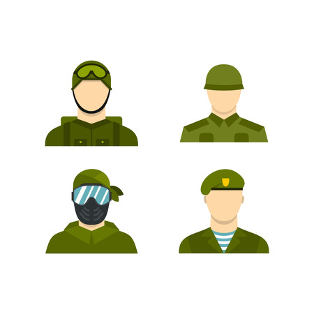 Military avatar icon set, flat styleのイラスト素材