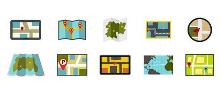 Map icon set, flat styleのイラスト素材