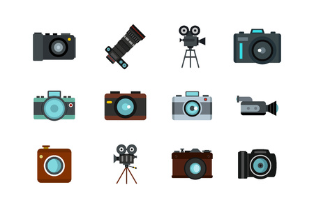 Camera icon set, flat styleのイラスト素材