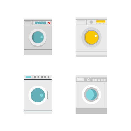 Wash machine icon set, flat style illustration.のイラスト素材