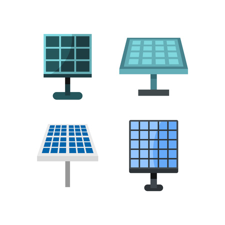 Solar battery icon set, flat style illustration.のイラスト素材