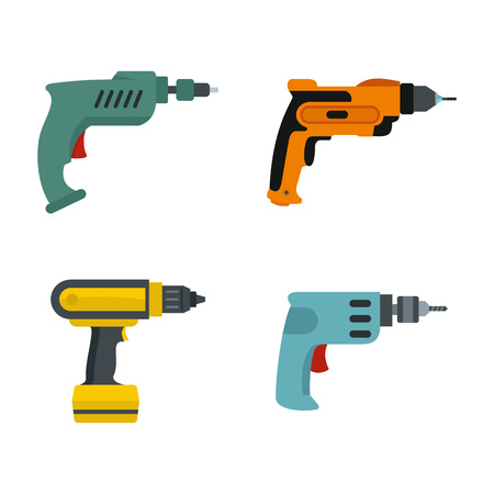 Hand drill icon set. Flat set of hand drill vector icons for web design isolated on white backgroundのイラスト素材