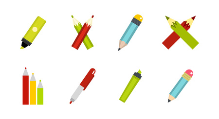 Pen icon set, flat styleのイラスト素材