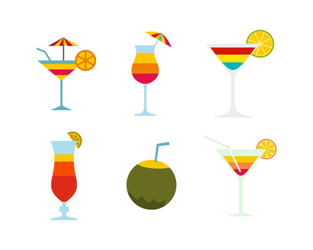 Cocktail icon set, flat style illustration.のイラスト素材
