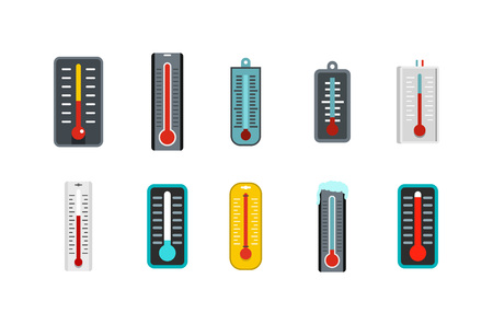 Thermometer icon set, flat style illustration.のイラスト素材
