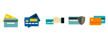 Credit card icon set, flat style illustration.のイラスト素材