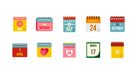 Calendar icon set, flat style illustration.のイラスト素材
