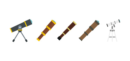 Spyglass icon set, flat style illustration.のイラスト素材