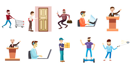 People with object icon set. Cartoon set of people with object vector icons for web design isolated on white backgroundのイラスト素材