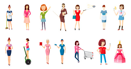 Woman silhouette icon set, cartoon styleのイラスト素材