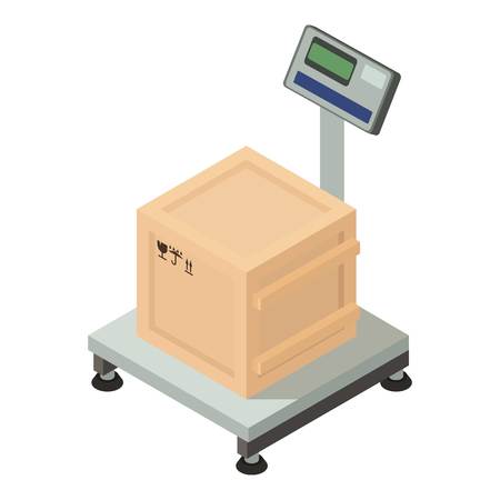 Box on scales icon. Isometric illustration of box on scales vector icon for webのイラスト素材