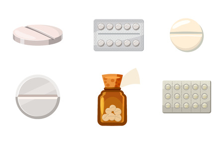 Pills icon set. Cartoon set of pills vector icons for web design isolated on white backgroundのイラスト素材