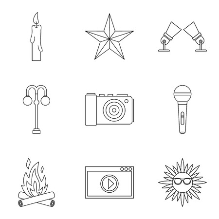 Shine forth icons set, outline styleのイラスト素材