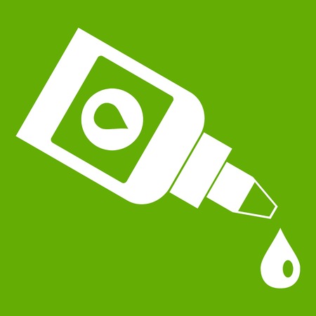 Bottle for eye drops icon white isolated on green background. Vector illustrationのイラスト素材