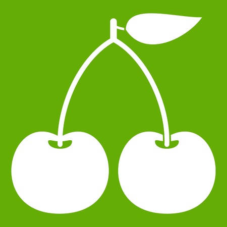 Cherry icon green isolated on green background.のイラスト素材