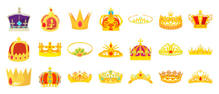 Crown icon set, cartoon styleのイラスト素材