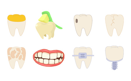 Tooth icon set. Cartoon set of tooth vector icons for web design isolated on white background