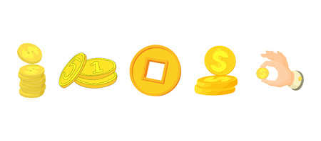 Coin icon set, cartoon styleのイラスト素材