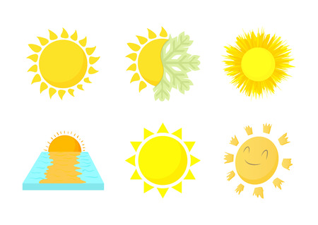 Sun icon set, cartoon style isolated on white background.のイラスト素材