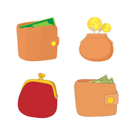 Wallet icon set, cartoon style isolated on white background.のイラスト素材