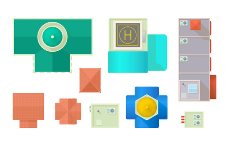 Buildings from air icon set. Cartoon set of buildings from air vector icons for web design isolated on white backgroundのイラスト素材