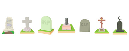 Grave icon set. Cartoon set of grave vector icons for web design isolated on white backgroundのイラスト素材