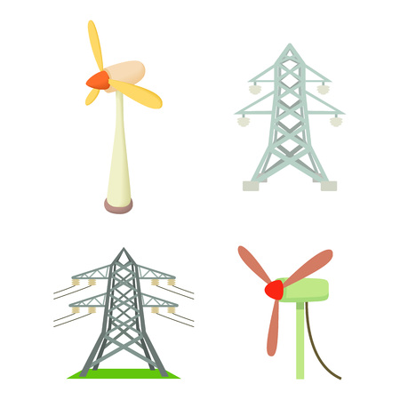 Electrical tower icon set. Cartoon set of electrical tower vector icons for web design isolated on white backgroundのイラスト素材