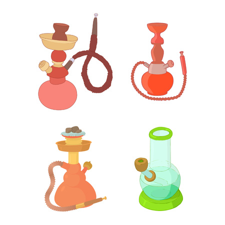 Hookah icon set, cartoon style isolated on white background.