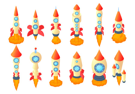 Rocket icon set. Cartoon set of rocket vector icons for web design isolated on white backgroundのイラスト素材