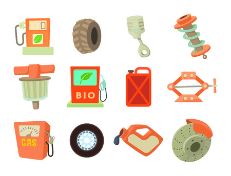 Car tools icon set. Cartoon set of car tools vector icons for web design isolated on white backgroundのイラスト素材