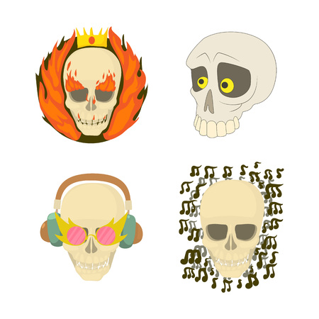 Skull icon set. Cartoon set of skull vector icons for web design isolated on white background.のイラスト素材