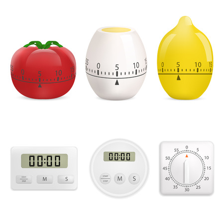 Kitchen timer mockup set. Realistic illustration of 6 kitchen timer mockups for webのイラスト素材