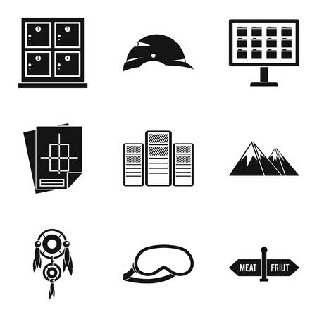 Travel to the mountain icons set, simple styleのイラスト素材